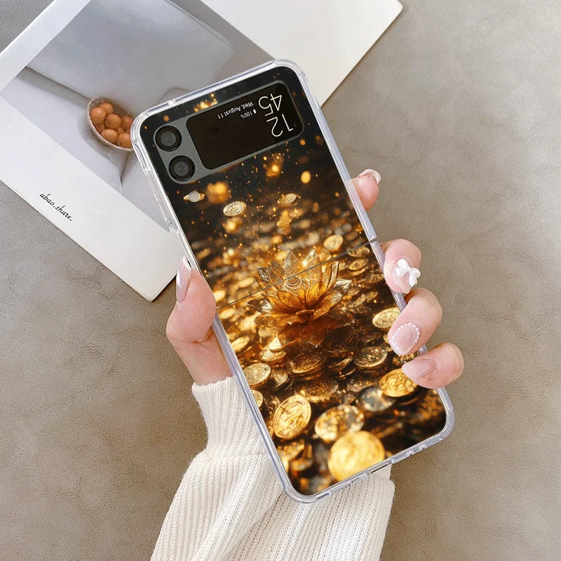 Фото Креативный чехол для телефона с золотым узором лотоса для Samsung Galaxy Z Flip 7 Flip 6 5 4 3, складной чехол для Z Flip7 Flip 5 Shell №5