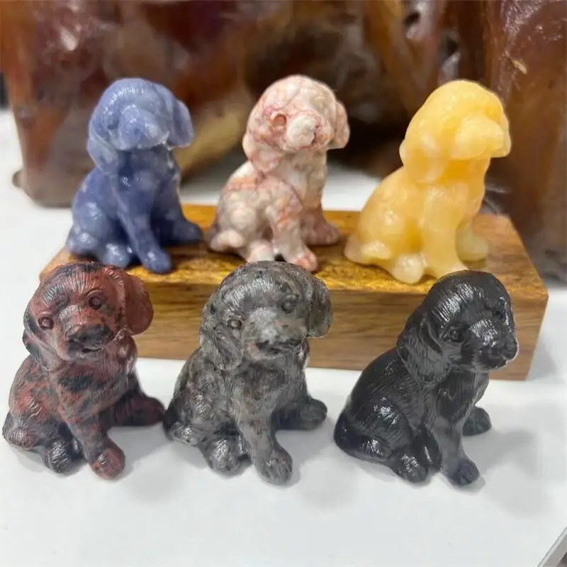 Natural Gemstone Dog Carved Animals Figurine Craft Gift Healing Crystals Statues Obsidian Home Decoration 1pcs