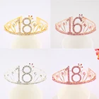 Платье принцессы для дня рождения, вечерние украшения 18 21 30 40 из розового золота с украшением в виде кристаллов Короны Тиара повязка на голову с днем рождения юбилея Вечерние