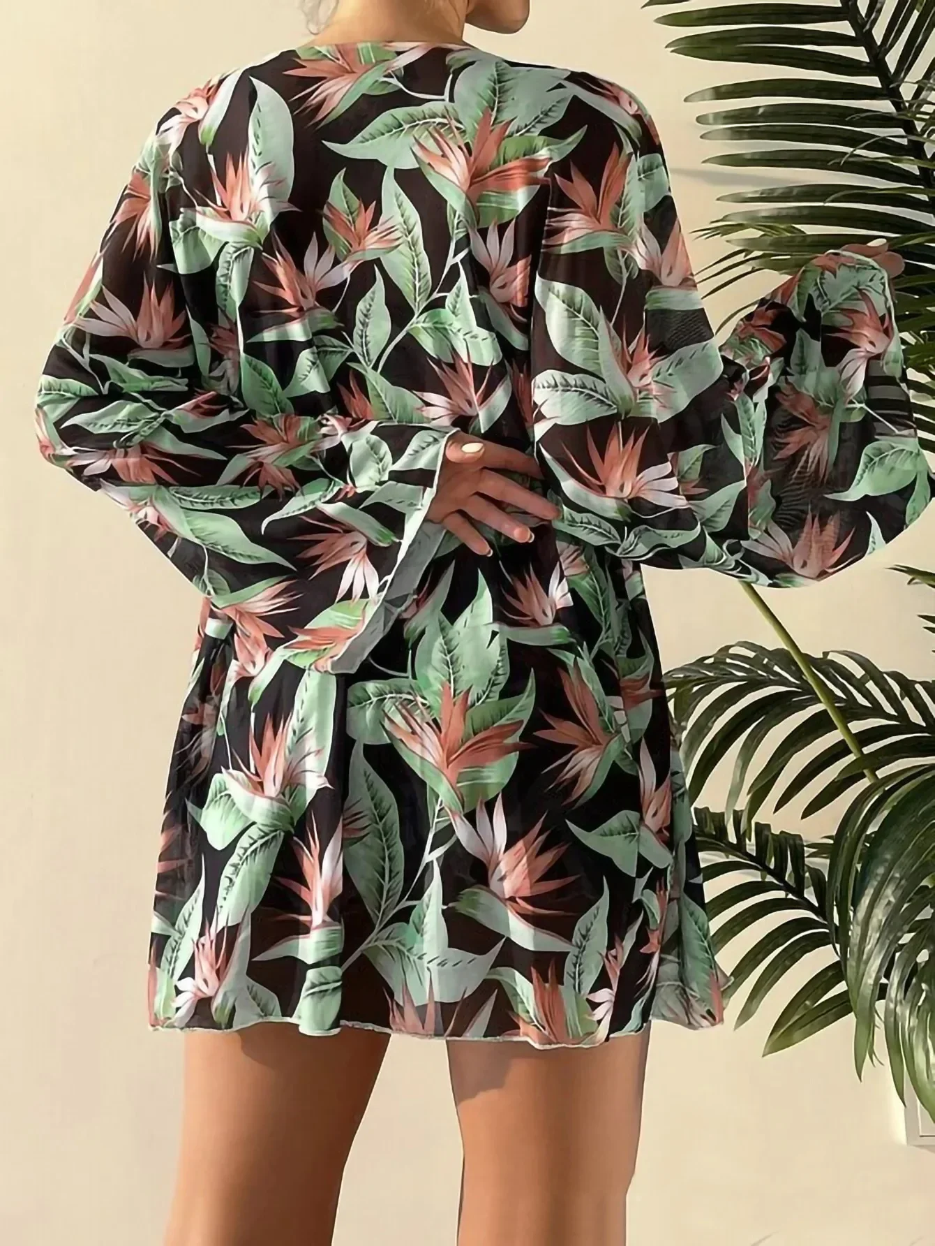 Купальник-бикини женский с цветочным принтом и разрезом