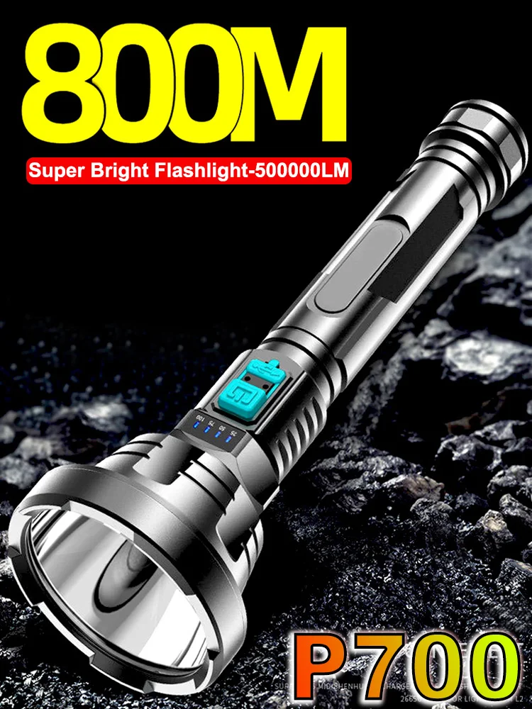 500000LM Powerful LED Flashlight P700 Tactical Flash light Long Range 1000m Torch Waterproof Camping Hand Light USB Rechargeable