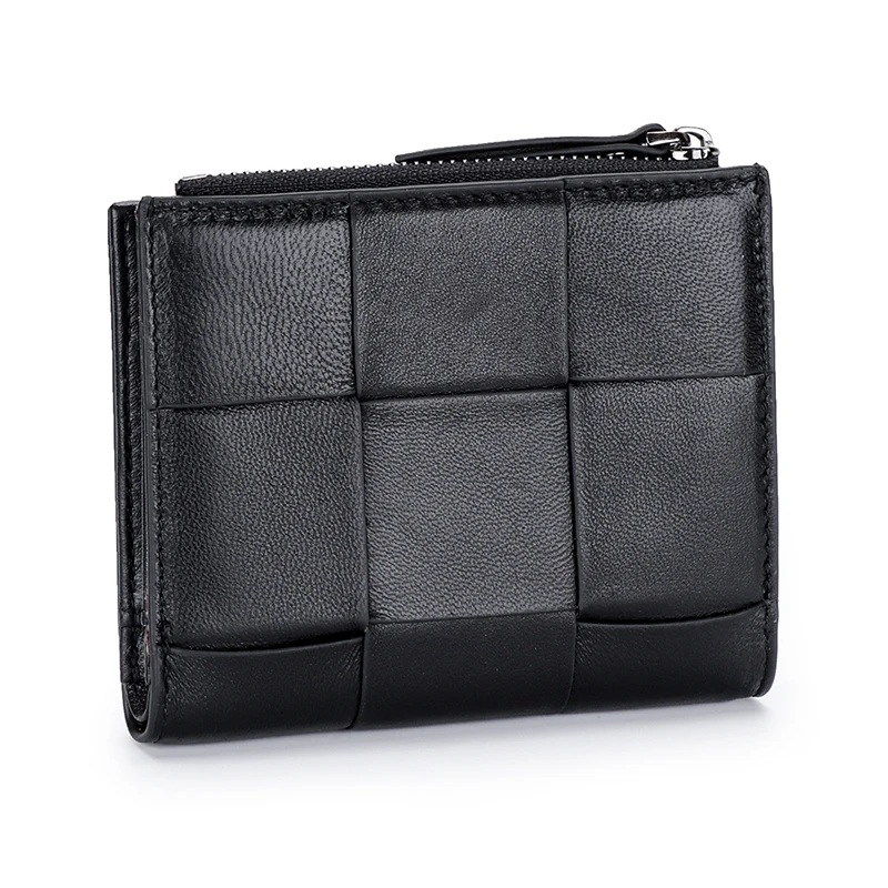 Coin Purse Genuine Sheepskin Woven Small Wallet Women's Leather Wallet Large Capacity Short Wallets card holder Card Purses