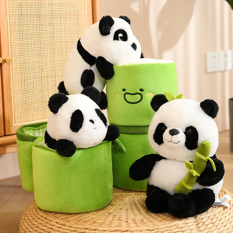 Cute Bamboo Tube Panda Plush Toy Kawaii Giant Panda Plushies Doll Cartoon Soft Kids Babys Toys for Girls Boys Birthday Gifts