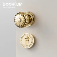 Dooroom Brass Door Lock Set  Magnetic Optional PVD Shiny Gold Interior Bedroom Bathroom Double Wood Door Lever Dummy