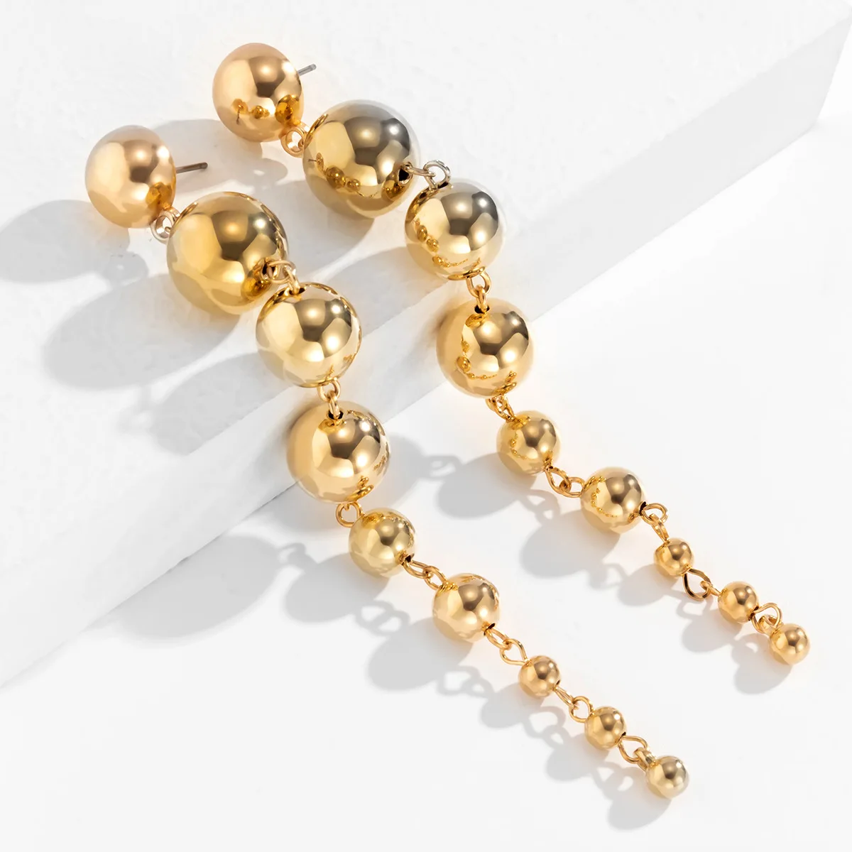 

Material Beads Drop Earrings for Women Fashion Gold Color Irregular Bead Long Dangle Earrings Trendy Jewelry Gift