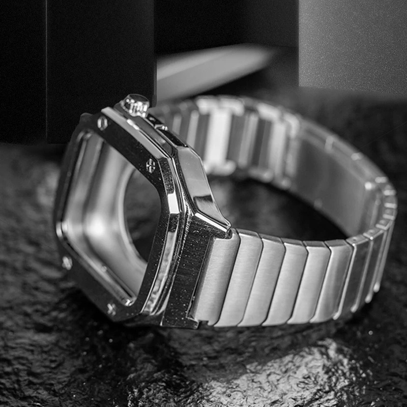 Metal Link Bracelet Strap For Apple Watch Band 45mm 44mm Magnetic Modification Kit Metal Case For iWatch Series 8 7 6 5 4 Correa