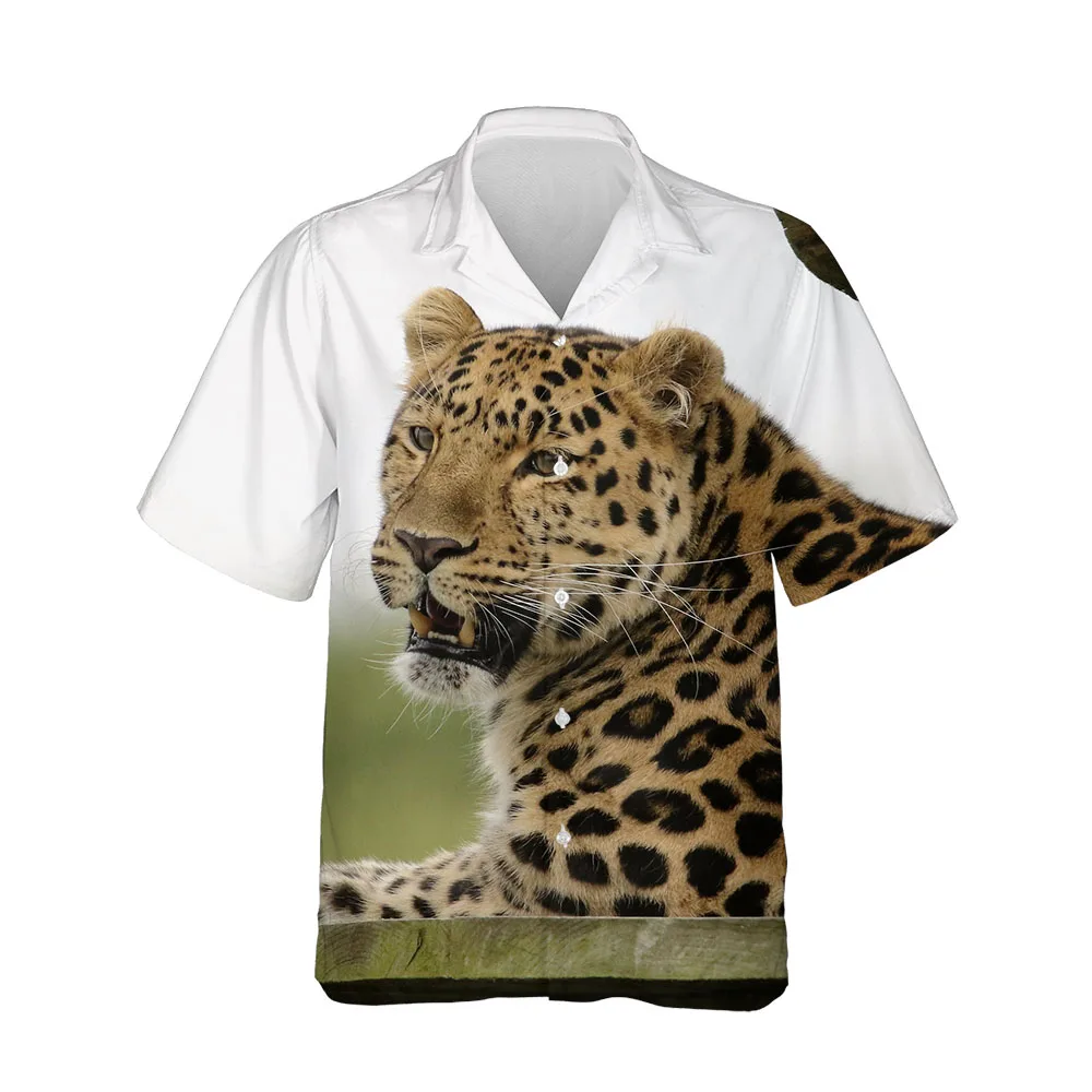 Jumeast New 3D Summer Men Shirt Casual Cheetah Animal Picture Mens Hawaiian Shirt Short Sleeve Streetwear Breathable Blouses