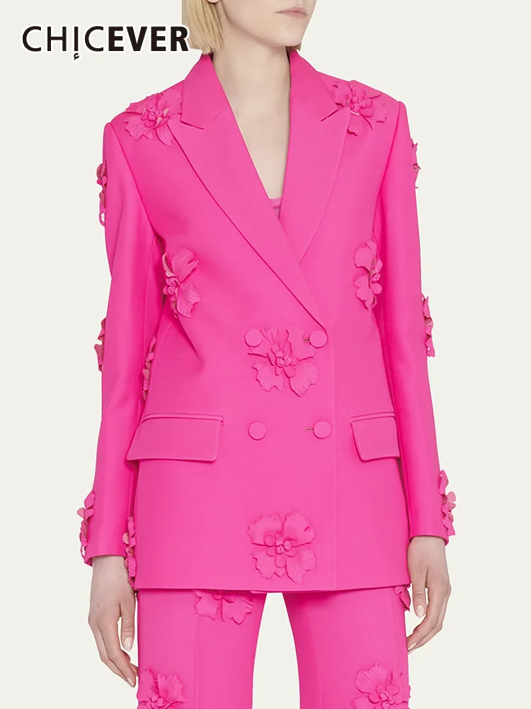 

CHICEVER Patchwork Appliques Blazers For Women Notched Collar Long Sleeve Double Breasted Casual Loose Solid Blazer Female New