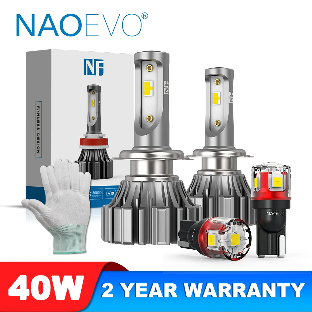 

NAOEVO H7 LED 6000K 40W Car Headlight Bulb 4800LM Bright White Fanless 12V Auto Lamp Bulbs Fog Lights лампочки на авто