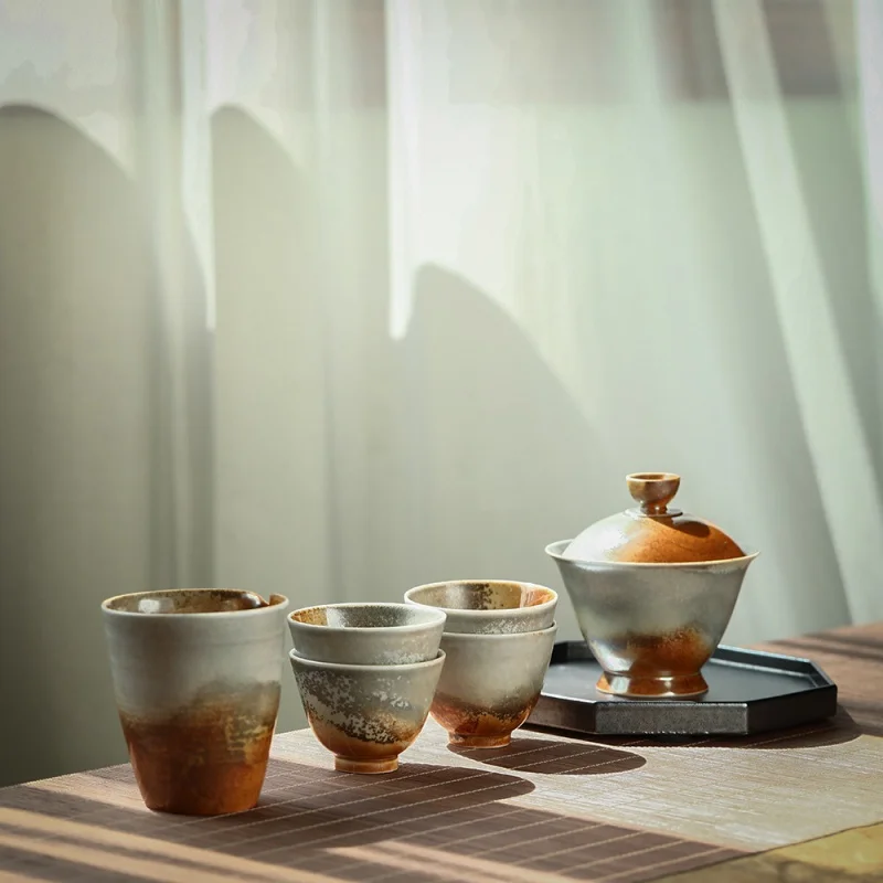 

Цзиндэчжэнь, подходящий глазурь, набор Gaiwan, цветная печь для сжигания, элегантная чайная посуда, высокая температура