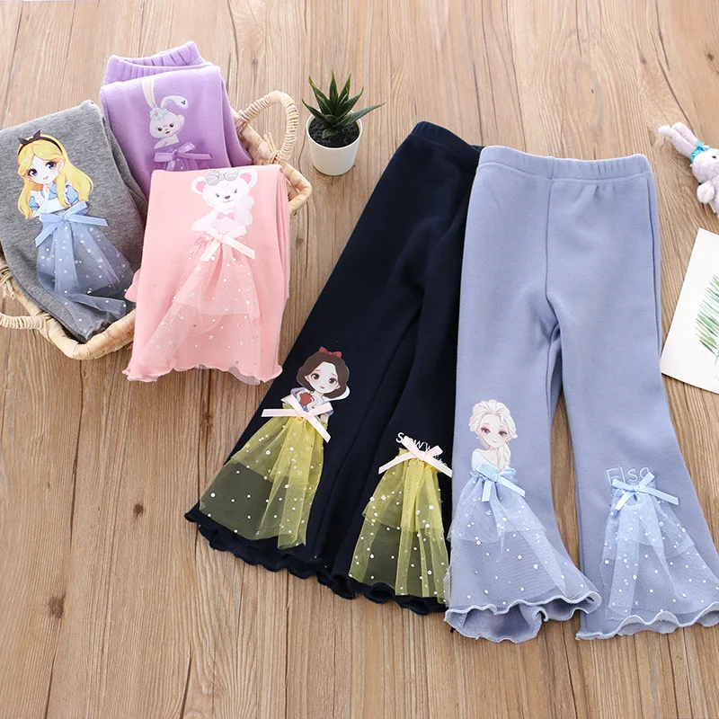 2023 Spring and Summer Leggings for Girls Cartoon Elsa Bell-bottoms 100 Cotton Elastic Kids' Pants Children From 2 to 8 Years