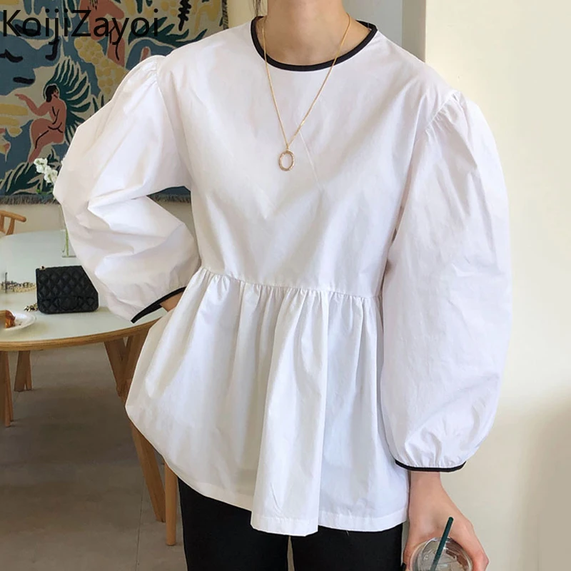 

Koijizayoi Ruffles Women Loose Sweet Shirt Fold O Neck Solid Long Sleeves Blouse Spring Autumn 2022 Chic Korean Blusas Dropship