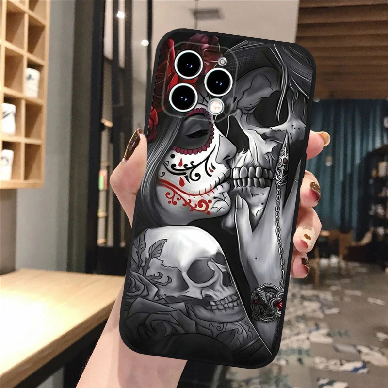 Чехол для телефона с рисунком скелета черепа женщины поцелуй татуировки iphone 16 15 14