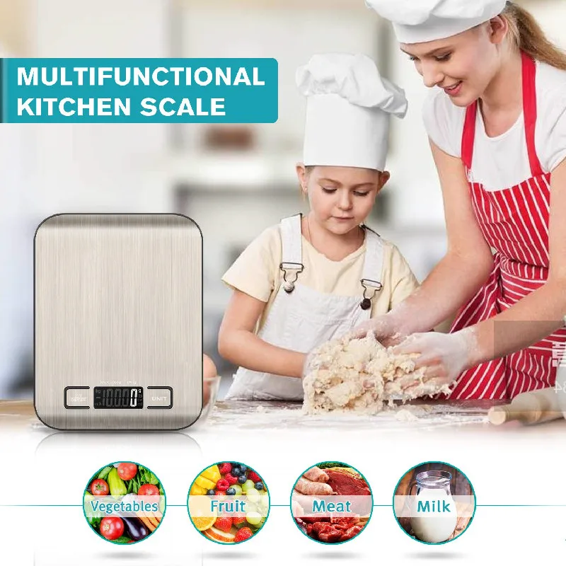 10/5Kg Kitchen Scale Stainless Steel Weighing Scale Food Diet Postal Balance Measuring LCD Electronic Scales for Baking Cooking images - 6