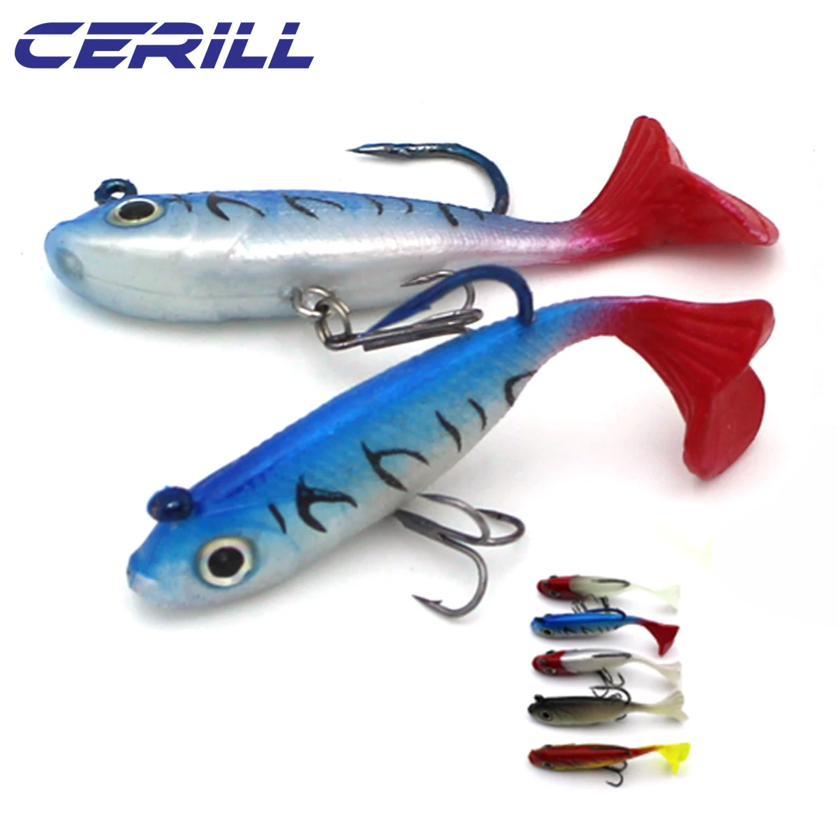 

Cerill 2 PCS 6cm 7g Jigging Hooks Soft Fishing Lure Artificial Silicone Pike Tuna T Tail Wobbler Glow Bait Bass Swimbait Tackle