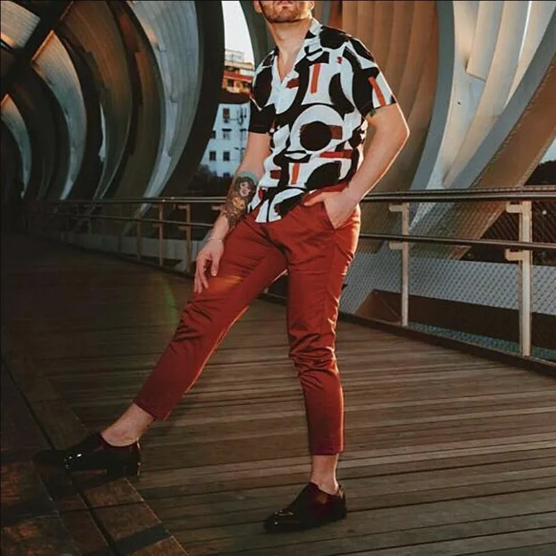

2022 summer new cotton blended retro men's shirts European and American fashion shirts short-sleeved printed Hawaiian men's tops