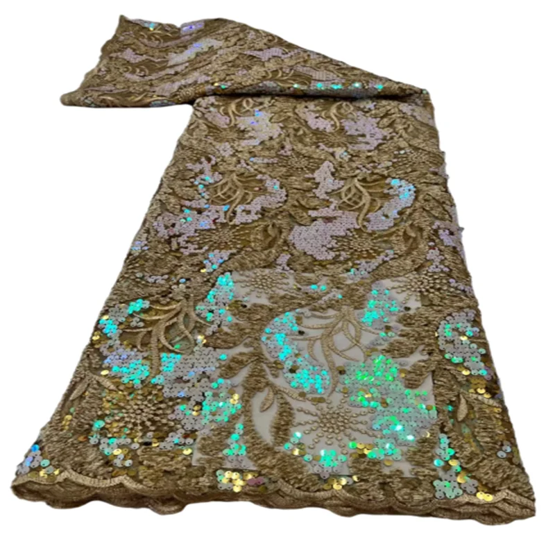2022 блестящая темно-синяя кружевная ткань Золотая африканская вышивка