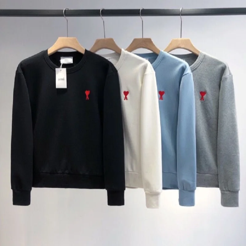 

2021 New AMI Alexandre Matiussi Hearts A Love Embroidered Simple Masculine Korean Fashion Spring Autumn Man Cotton Sweatshirt