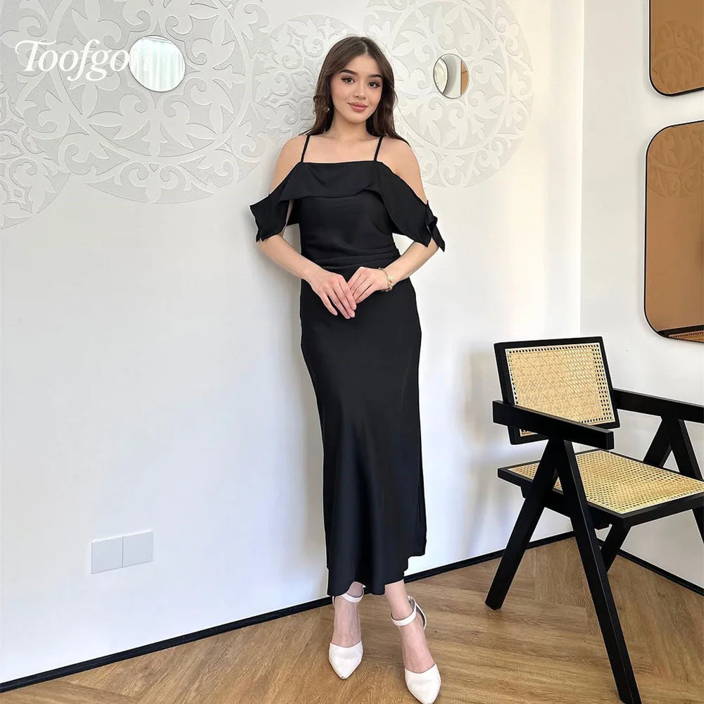Фото Toofan Черные платья для выпускного вечера на тонких бретельках по индивидуальному заказу A Line с открытыми плечами Женские вечерние платья Свадебное платье для помолвки №1