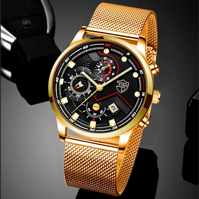 

часы мужские часы мужские Мужские деловые золотые часы, Роскошные Кварцевые Мужские наручные часы с ремешком из нержавеющей стали, Повседн...