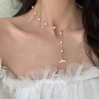 korean fish tail pearl choker necklace women fashion jewelry heart round star moon pendant chain wedding statement girl gifts