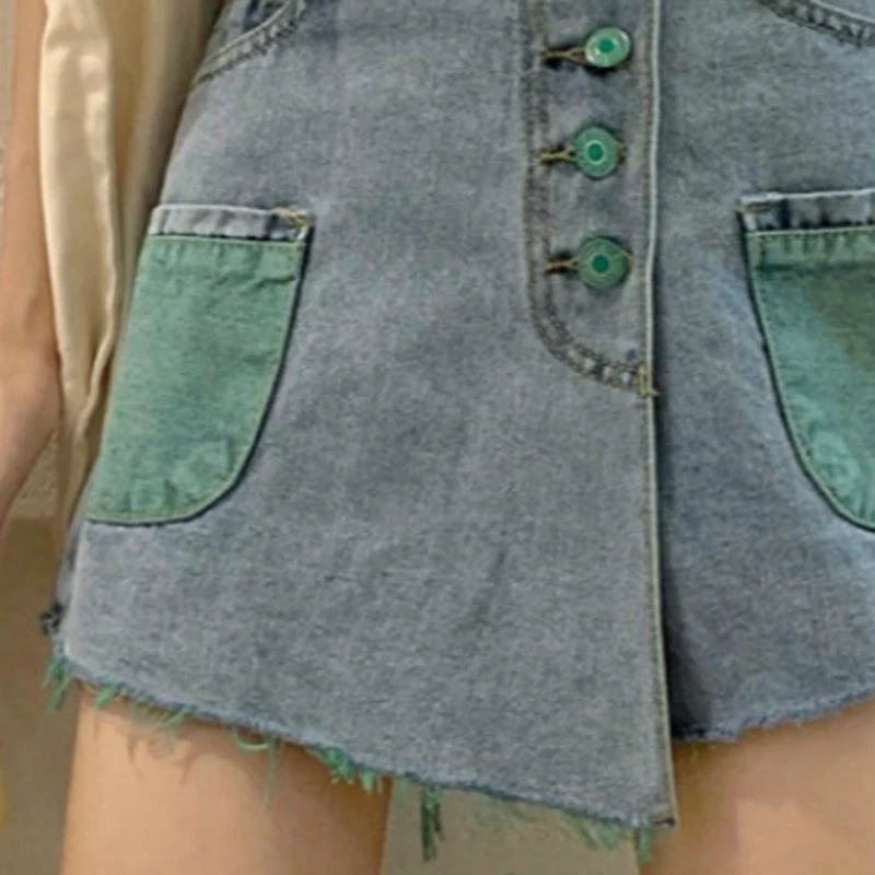 New High Waist All-match Ulzzang Comfortable Retro Fashion Women Shorts Leisure Chic Denim Short with Pockets Buttons Streetwear