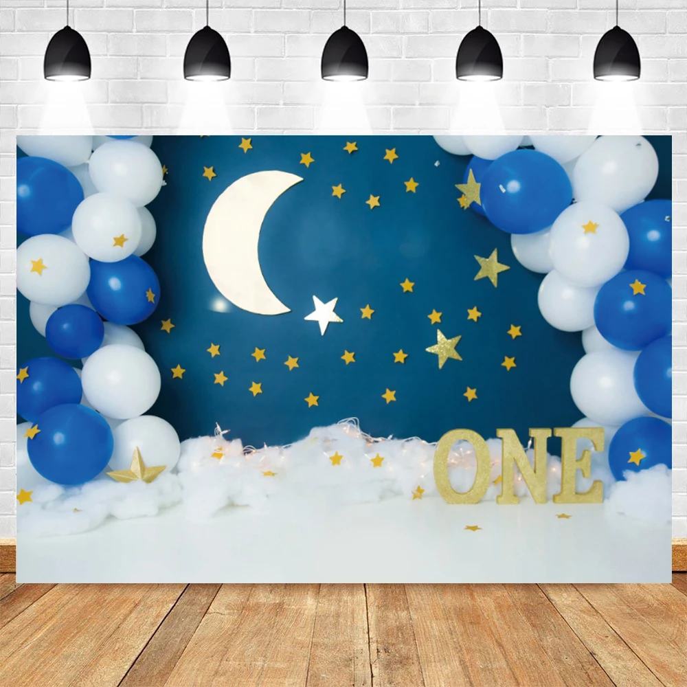 

Backdrop Star Moon Baby 1st Birthday Balloon Cloud Party Cake Smash Portrait Background Photography Photo Studio Photographic