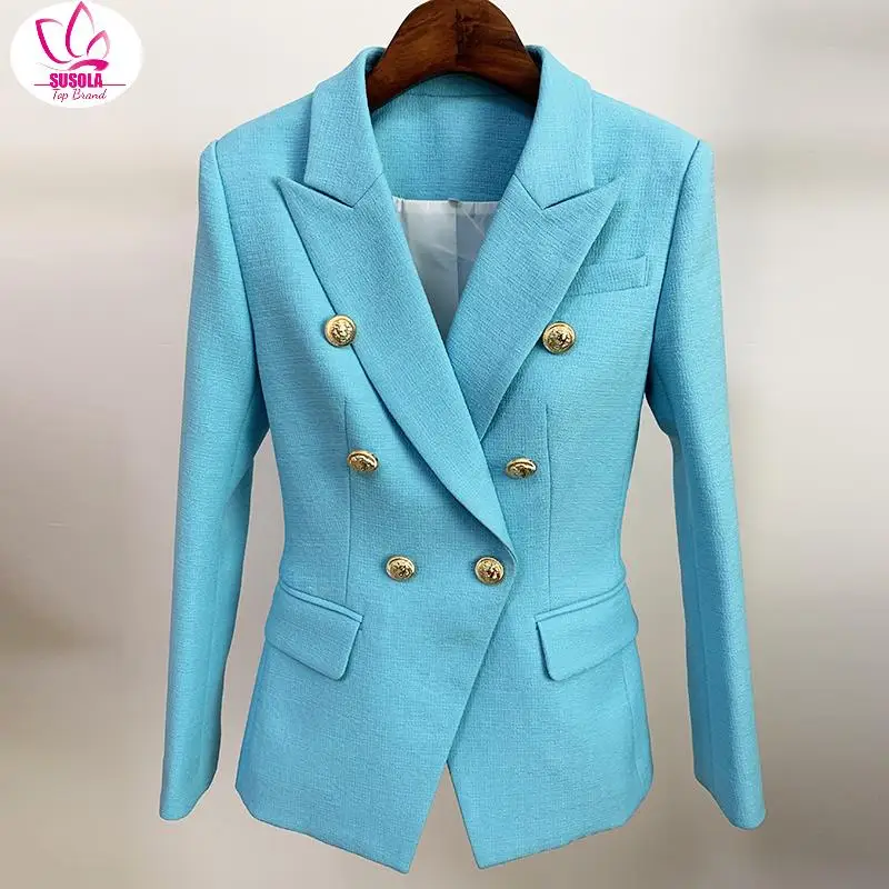 

SUSOLA HIGH STREET Newest Lady Runway Designer Blazer Women's Classic Lion Buttons Double Breasted Slim Fitting Blazer Jacket