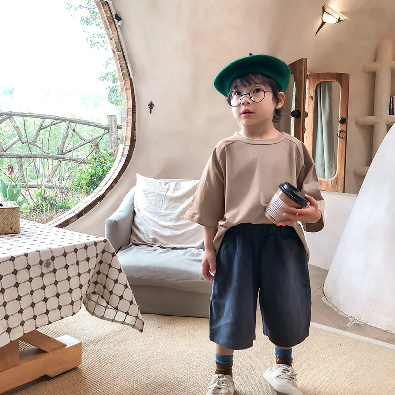 

Комплект детской летней одежды из 2 предметов, футболка и шорты из хлопка в корейском и японском стиле, 2022