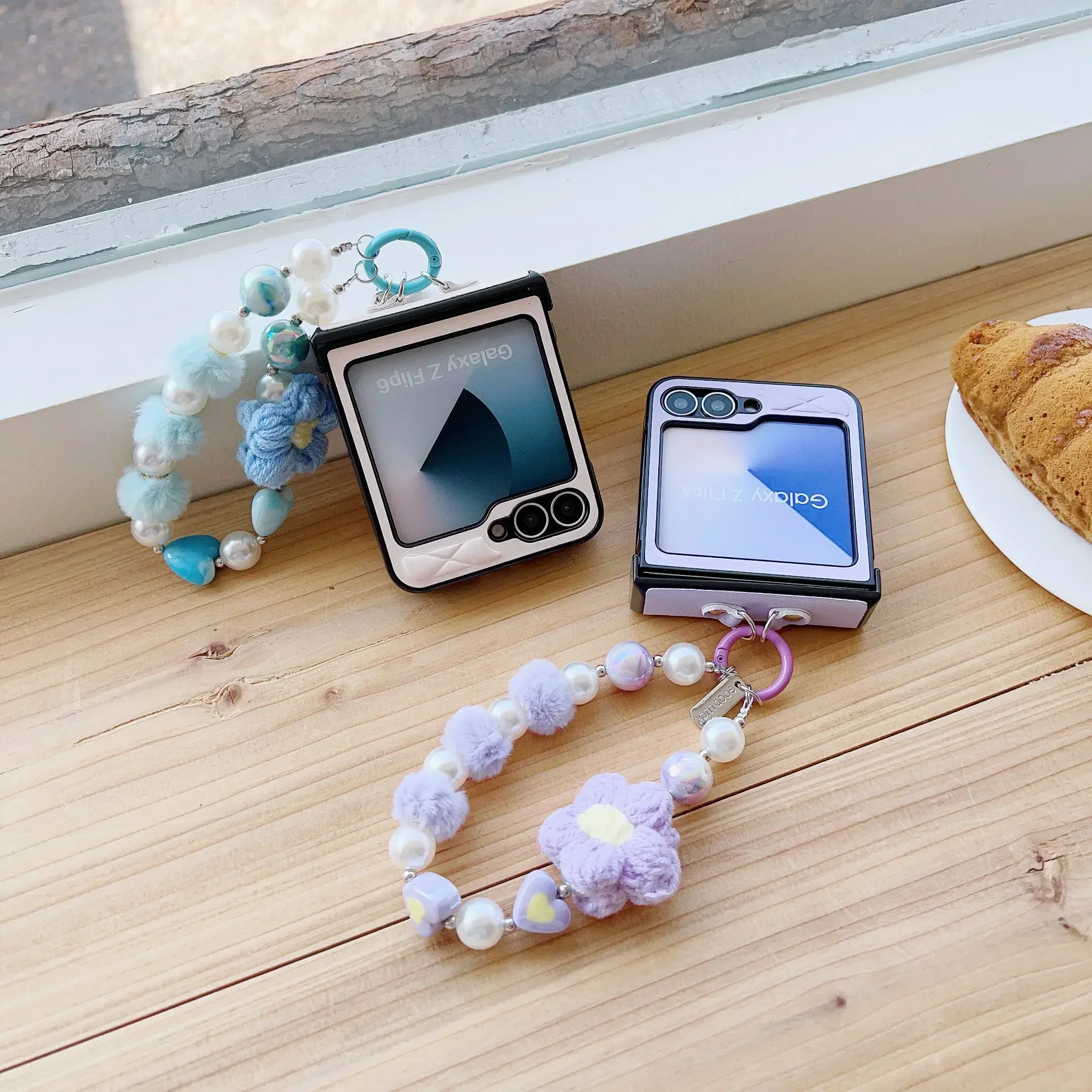 Чехол для телефона с милым блестящим жемчугом из искусственной кожи и ремешком