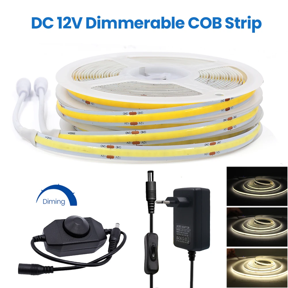 

Dimmable COB LED Strip Light 320LEDs/m High Density Flexible Tape Ribbon 3000-6500K RA90 FOB Led Lights DC12V Linear Lighting