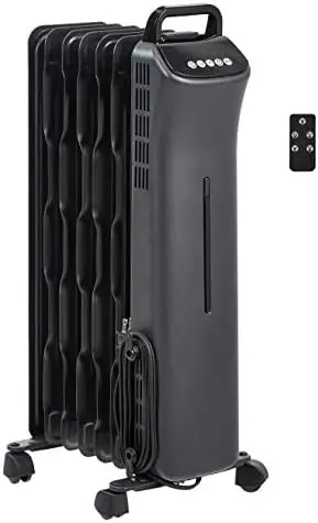 

Portable Radiator Heater with 7 Wavy Fins, Manual Control, Black, 1500W, 13.1 x 26.3 x 9.8 in