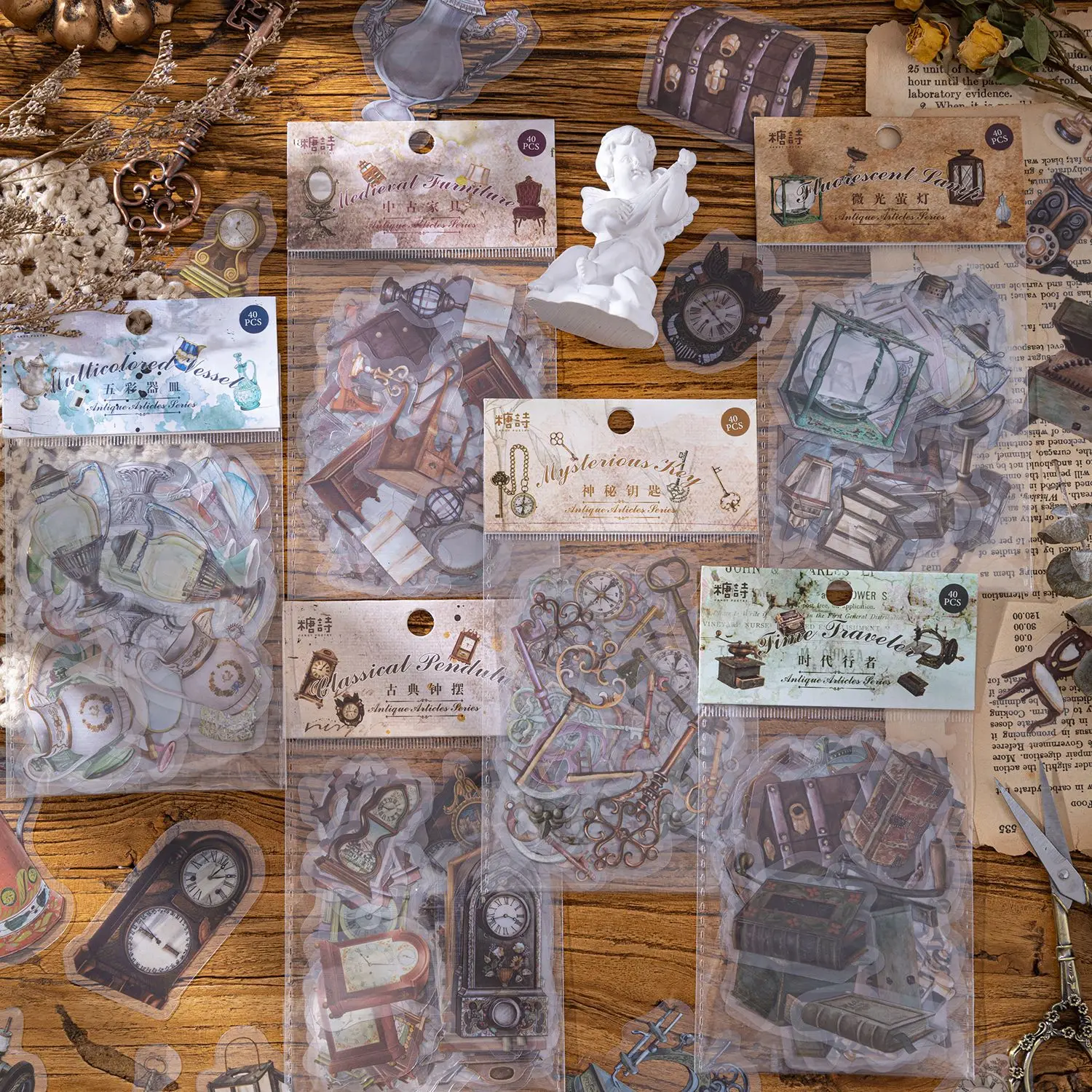 

Journamm 40pcs/pack Antique Style PET Stickers Decor Junk Journal DIY Scrapbooking Collage Diary Vintage Sticker Stationery