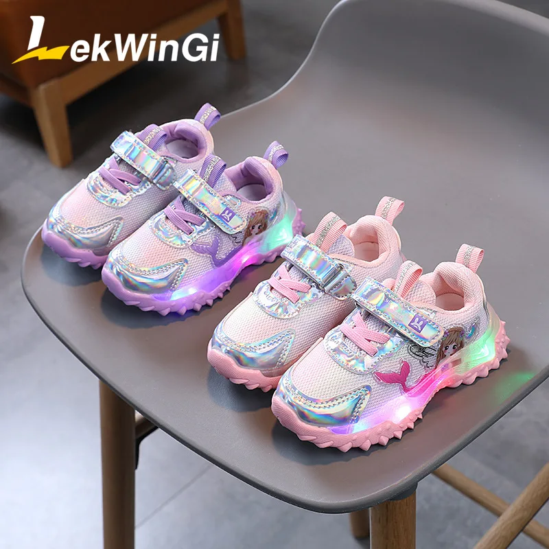 

Size 21-30 Glowing Sneakers Girls Mermaid Shoes Children Breathable Sport Shoes for Girls Sneakers Girl Princess tenis infantil