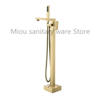 matte black square bathtub shower faucets floor standing faucet hot cold water shower mixer tap bathroom waterfall mixer