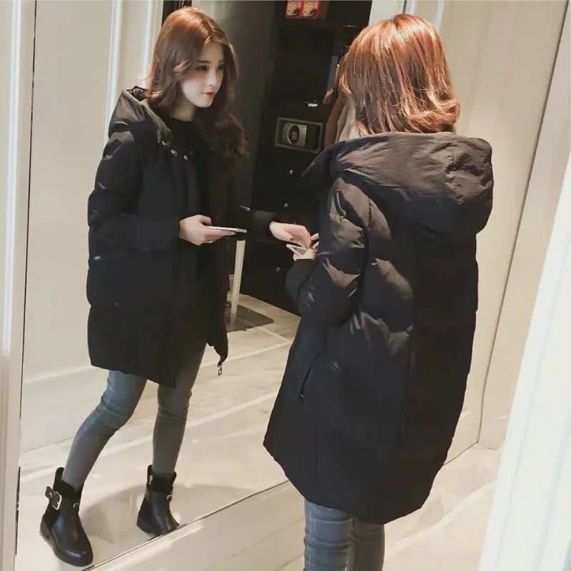 Fashion Hooded Parka Women Winter Female Jackets Solid Cotton Jacket Coat Zipper Casual Girl Thick Outerwear Loose Cotton Padded