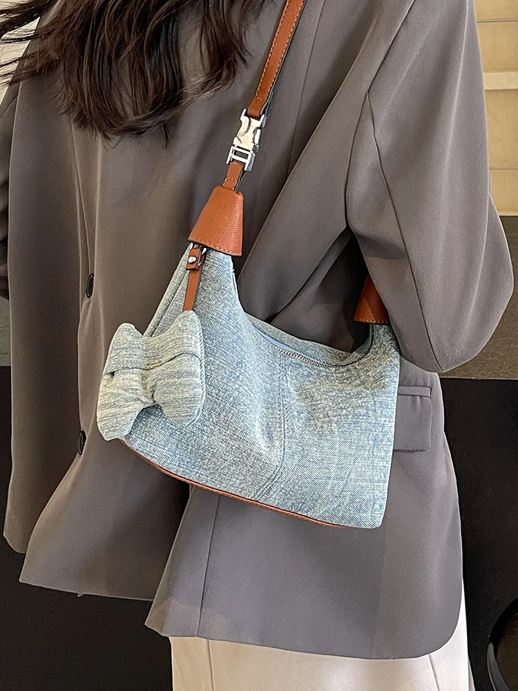 Женские джинсовые сумки на плечо простая однотонная дизайнерская синяя сумка