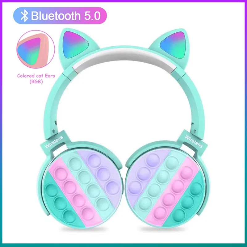 

Беспроводные наушники «кошачьи уши» с микрофоном, совместимые с Bluetooth 5,0, светящаяся стереогарнитура с басами для девочек, подарки для ПК, те...