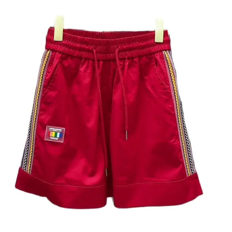 Female Loose Solid Color Casual Sporty Shorts Summer New Fashion Drawstring Elastic High Waist Spliced Pants Women's Clothing