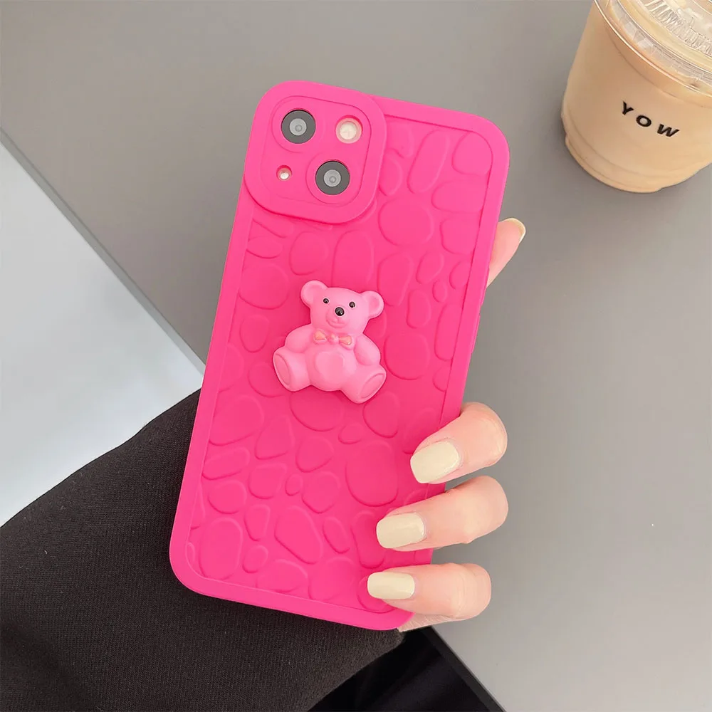 Модный флуоресцентный чехол для телефона с медведем из булыжника iPhone 13 11 X XR XS Max 12