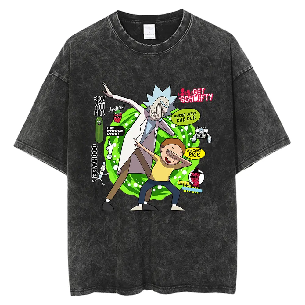 

Funny Cartoon Rick and Morti T Shirt Men Hip Hop Vintage Washed Oversized T Shirts for Women Streetwear Tees 100% Cotton T-shirt