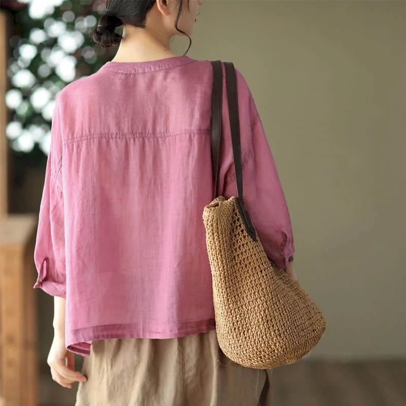 Однотонные рубашки для женщин Повседневная летняя тонкая однобортная блузка