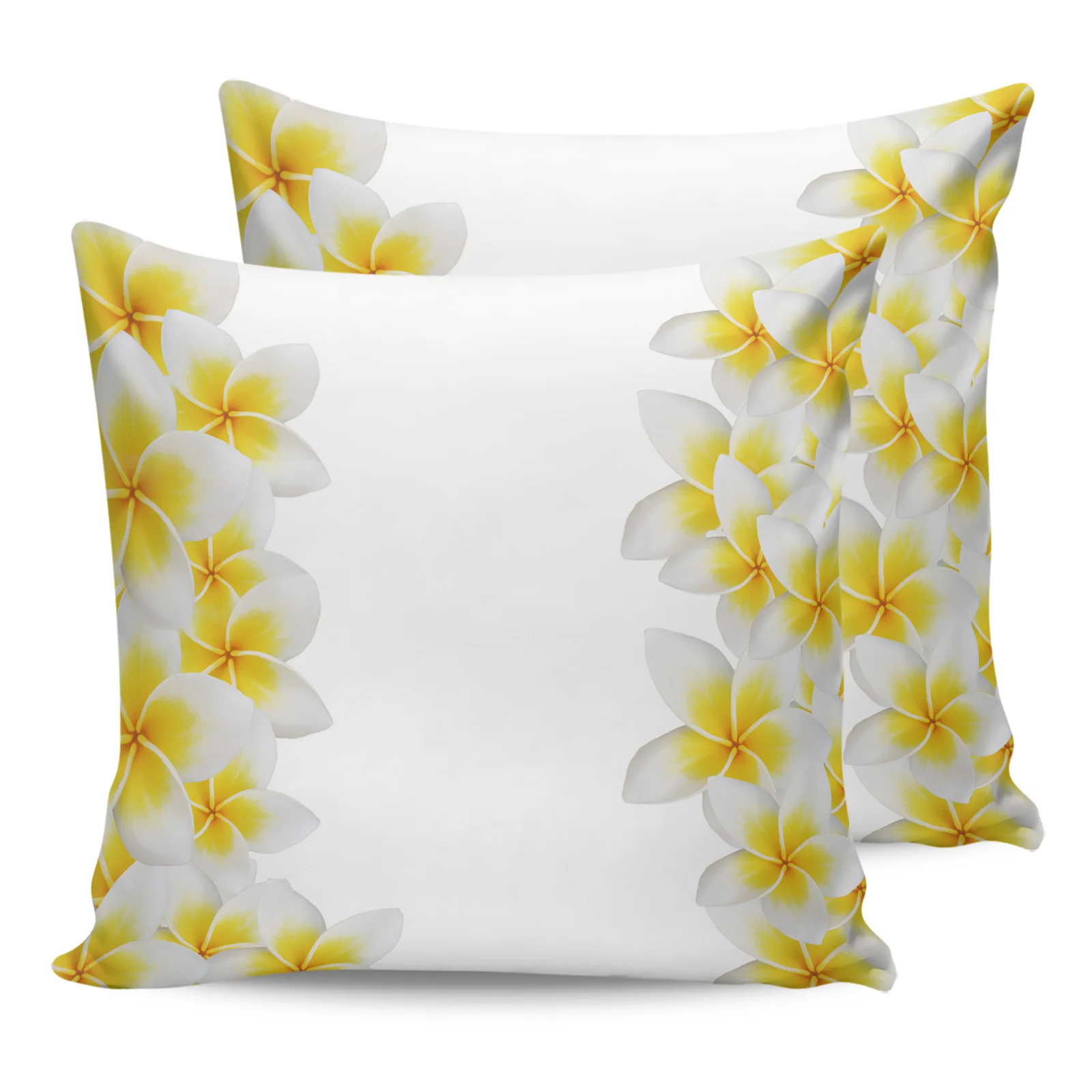 

2PCS Pillowcases White Plumeria Flower Cushion Cover Home Bedding Living Room Decorative Couch Throw Pillow Case