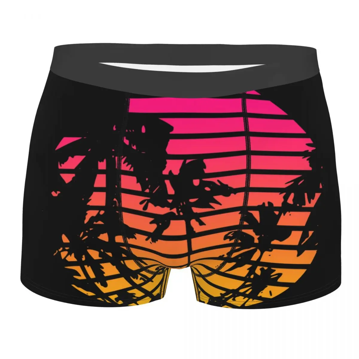 Tropische Zonsondergang Man Ondergoed 80S Synthwave Vaporwave Punk Retro Vintage Boxer Shorts Slipje Midden Taille Onderbroek Voor Mannelijke