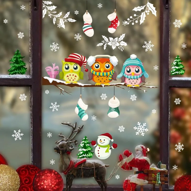 

Christmas Tree Branch Owl Penguin Snowflake Electrostatic Glass Living Room Bedroom Window Decoration Wall Stickers
