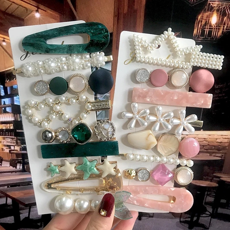 

1 Set Acrylic Pearl Hair Barrettes Fashion Geometric Women Hair Clip Hairgrips Hair Accessories for Girls Hair Pins Jewelry