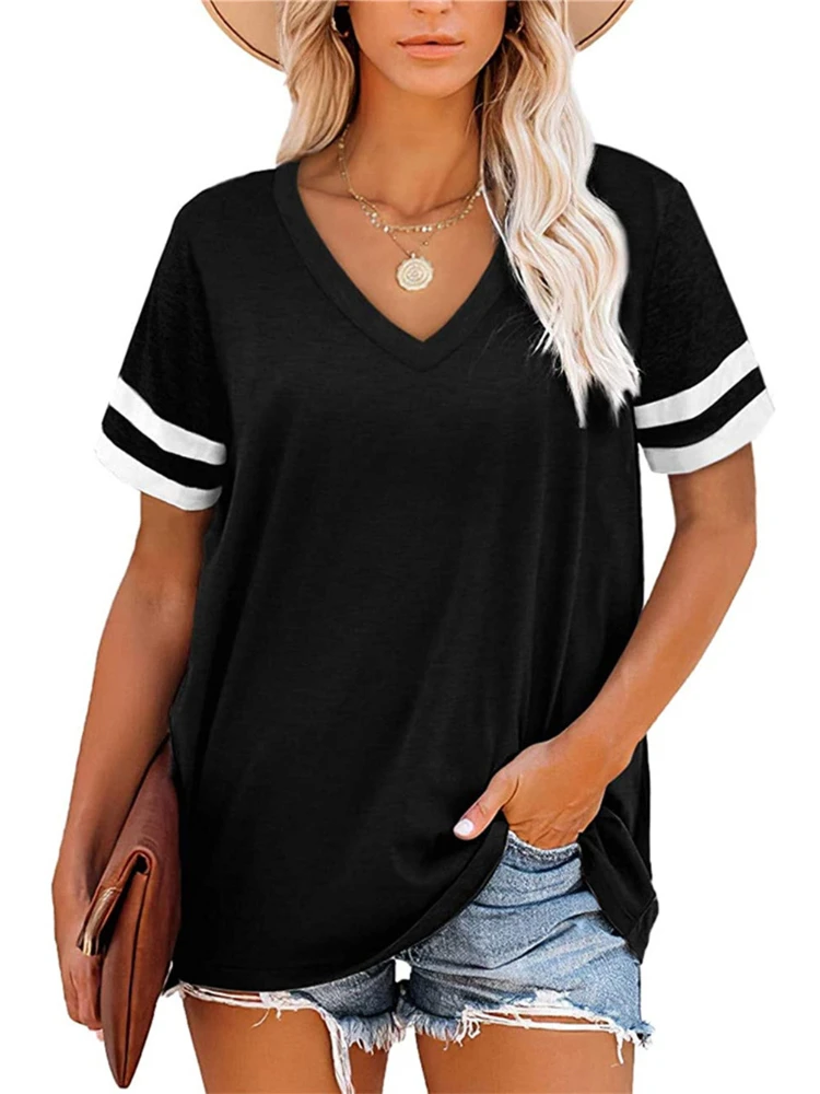 

Womens Short Sleeve Solid V neck Tops for Summer