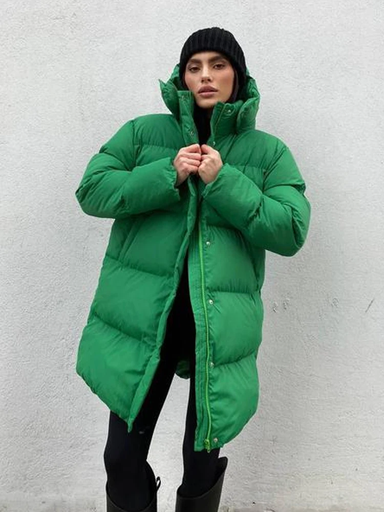 Winter Women Long Hooded Parkas Coats Casual Solid Straight Thick Down Jackets Windproof Warmth Female Outwear Clothing 2022 New
