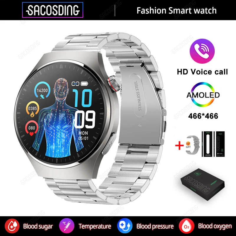 

Non invasive Blood Glucose Smart Watch Men ECG+PPG Bluetooth Call 466*466 AMOLED 1.43 Inch HD Screen Sport Smartwatch For Health