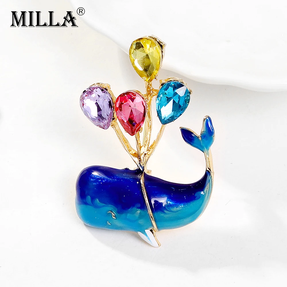 

Balloon Blue Whale Enamel Pins Crystal Cute Brooches for Women Delicate Suits Sweater Dress Corsage Brooch Alloy Fashion Jewelry